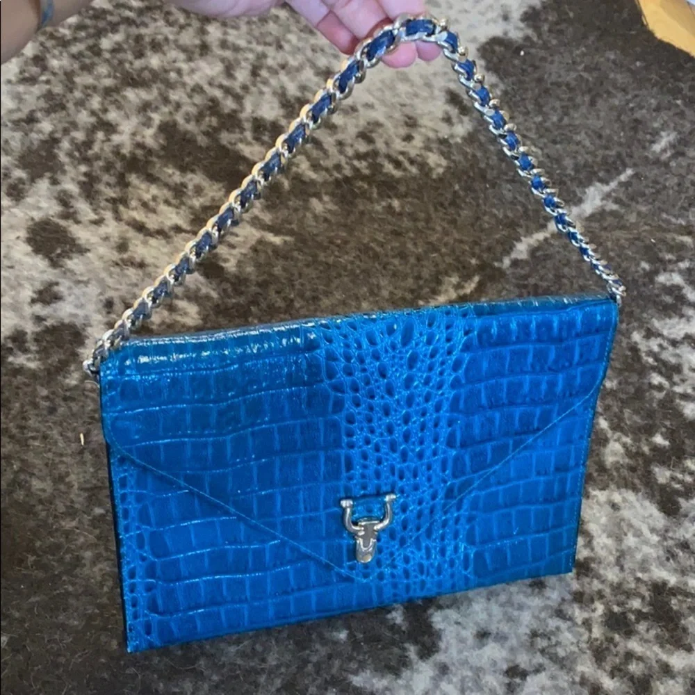 Royal blue crocodile leather vintage bag purse
